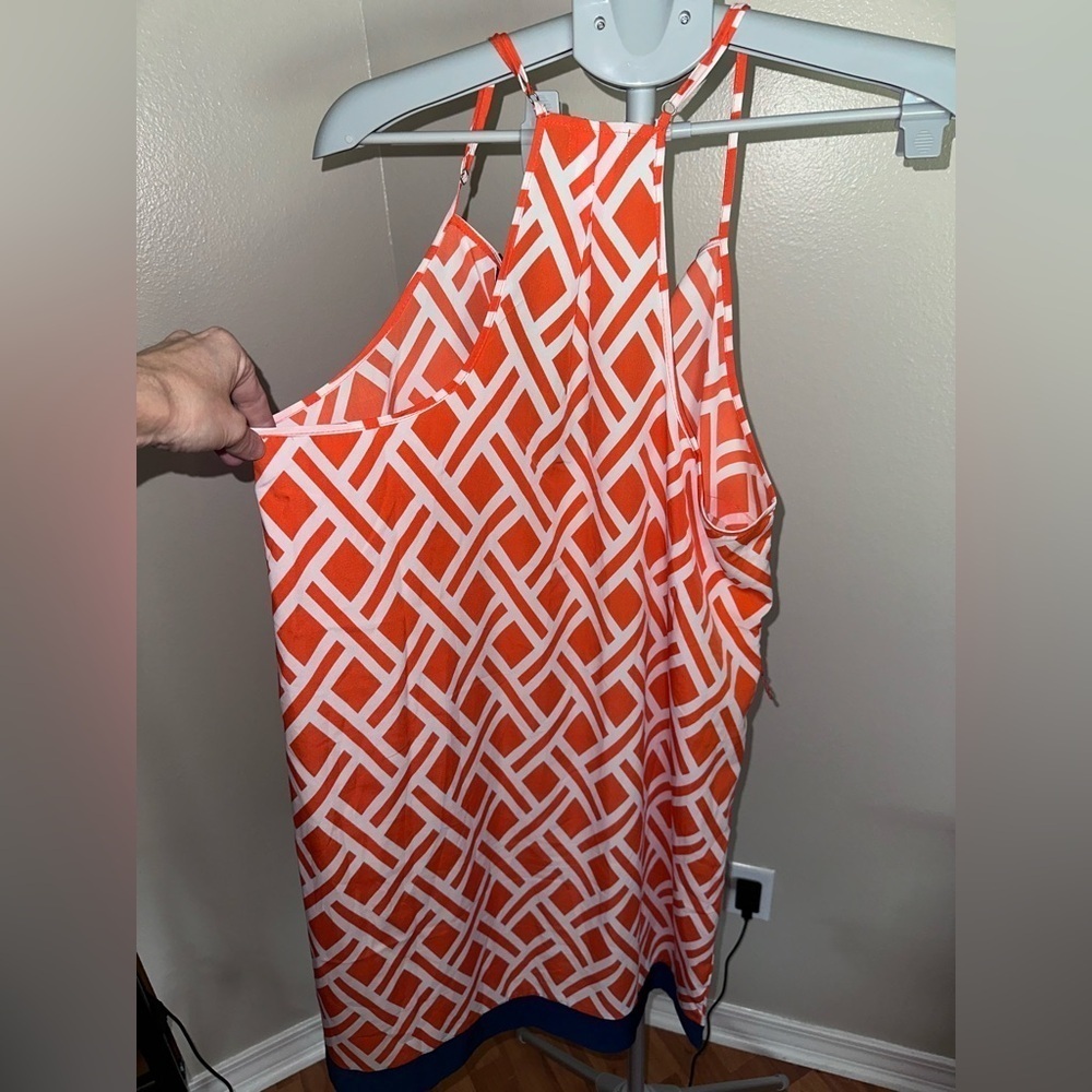 Mud Pie Orange White Geometric Dress Navy Trim - Picture 3 of 5